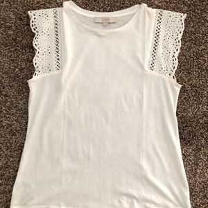 Loft white eyelet sleeve shell top